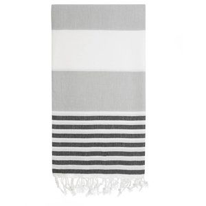 4 Gray Black Striped Beach Bath Towels - 100% Turkish Cotton